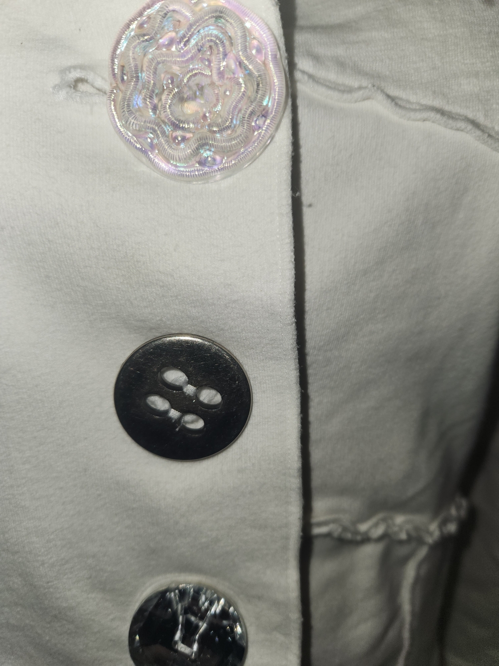 🍉Neon Buddha White Button-Front Patchwork Jacket - Picture 5 of 8